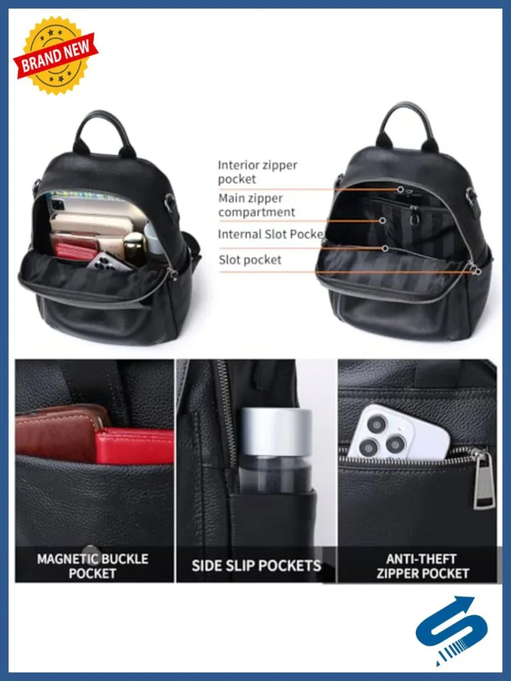 Genuine Leather Backpack for Women Convertible Shoulder Bag Travel Work